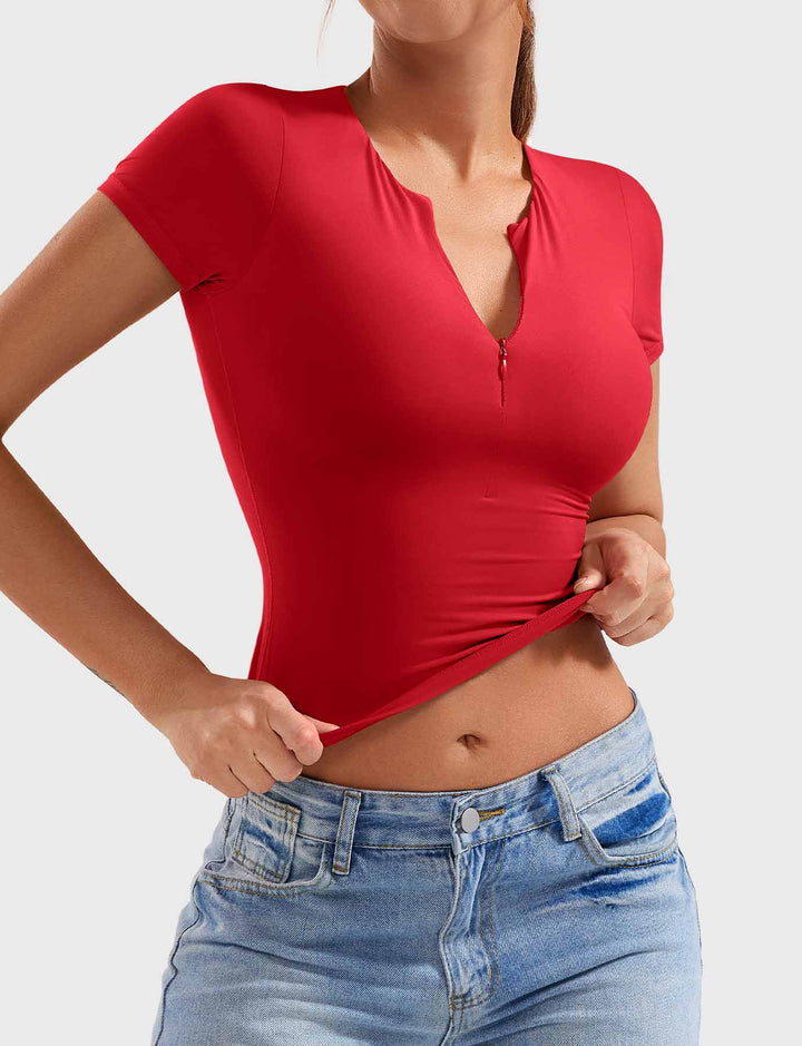 Oliver Zip Up Crop Top in Red