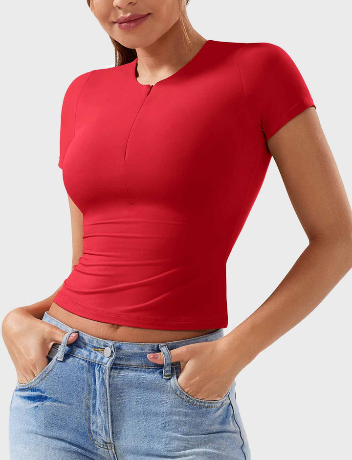 Oliver Zip Up Crop Top in Red