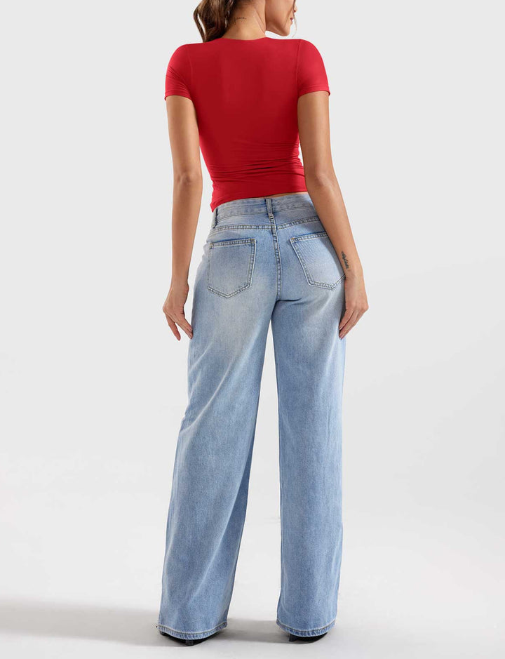 Oliver Zip Up Crop Top in Red