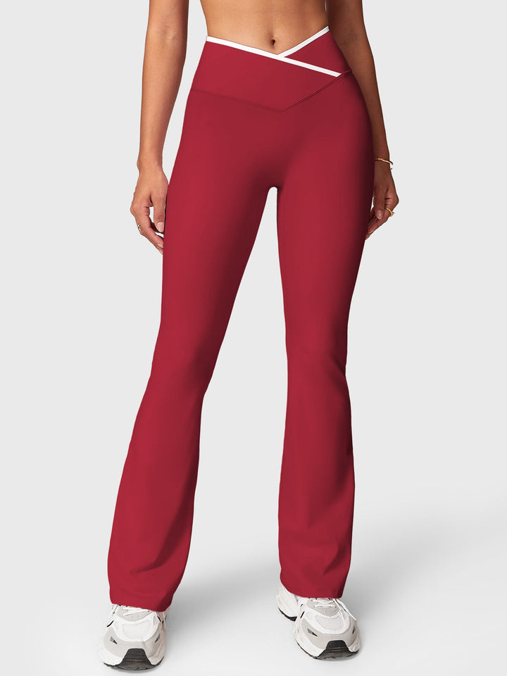 Emilia Contrast Trim Flare Leggings in Black