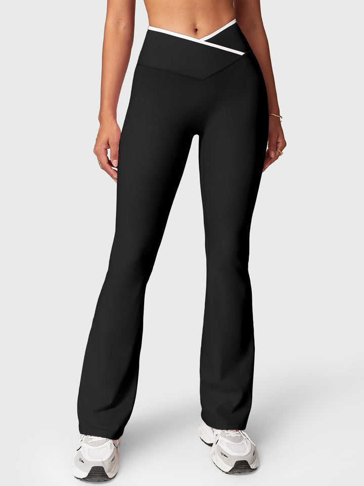 Emilia Contrast Trim Flare Leggings in Black
