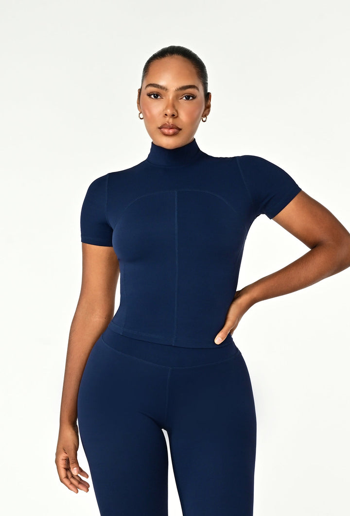Camila High Neck Top in Navyblue