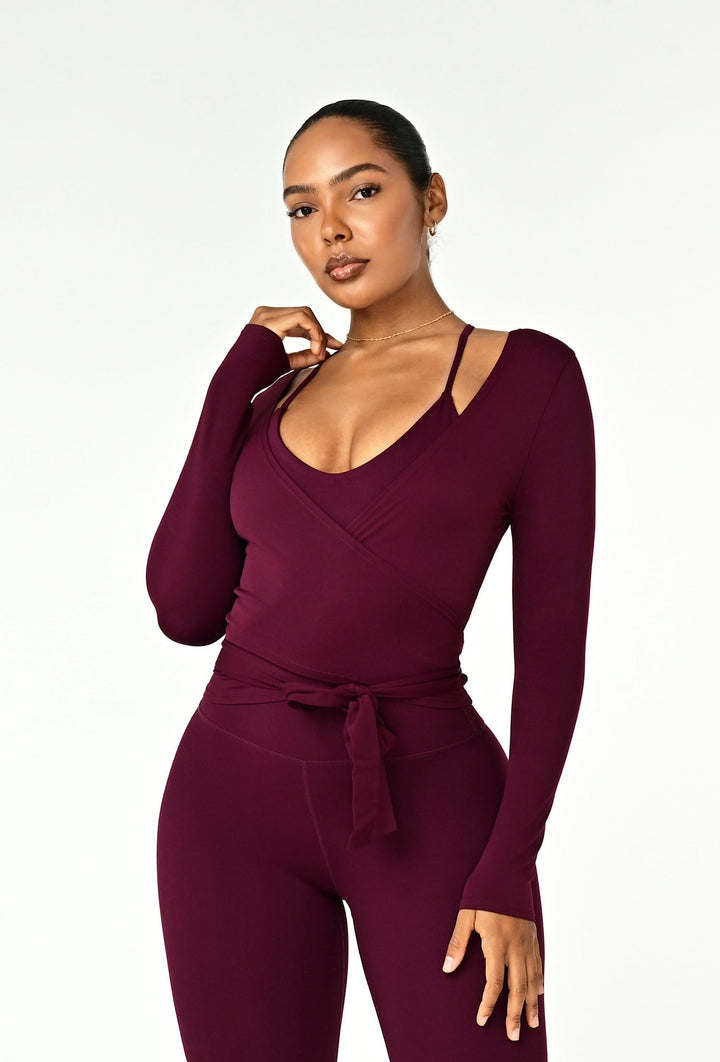 Olympia Wrap Top in Wine