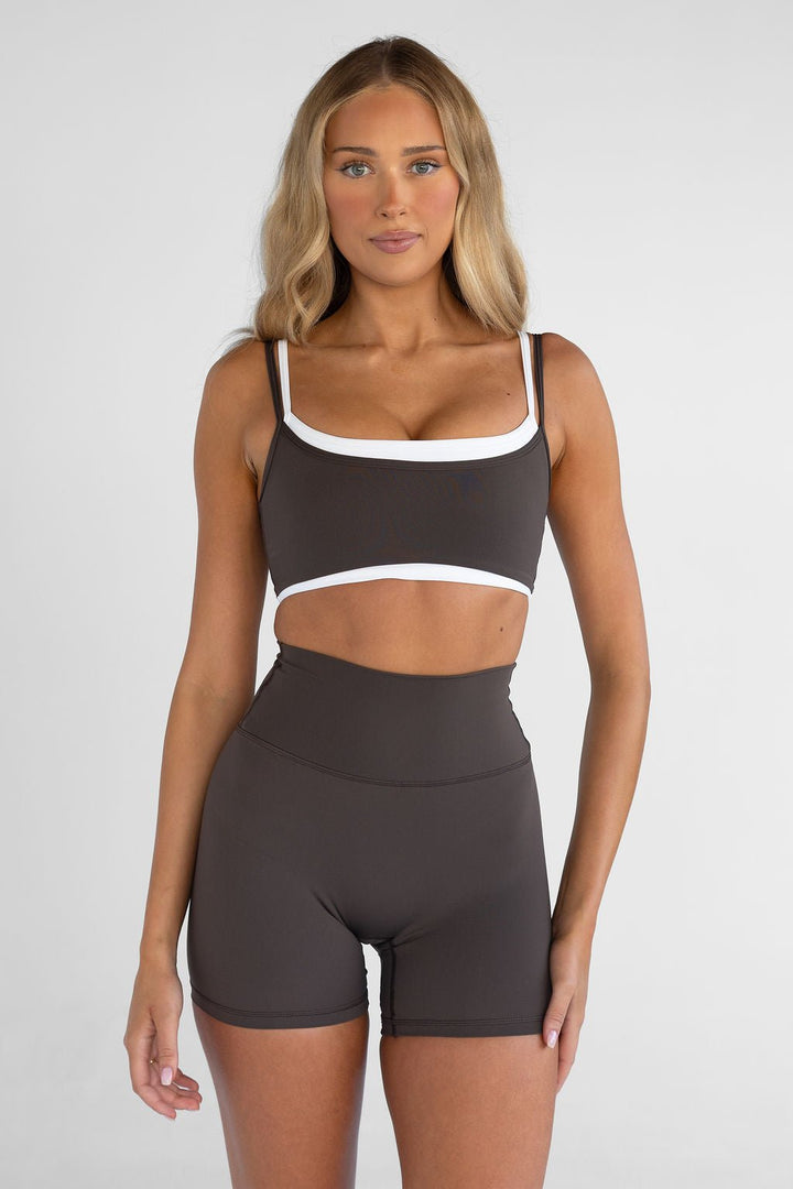 Vigor double layer Crop Top in Brown