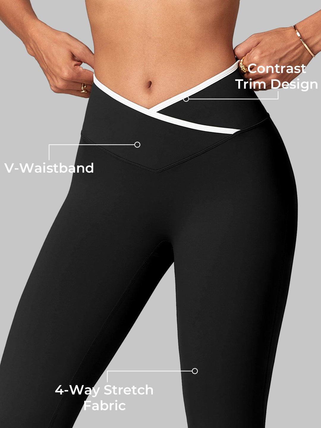 Emilia Contrast Trim Flare Leggings in Black