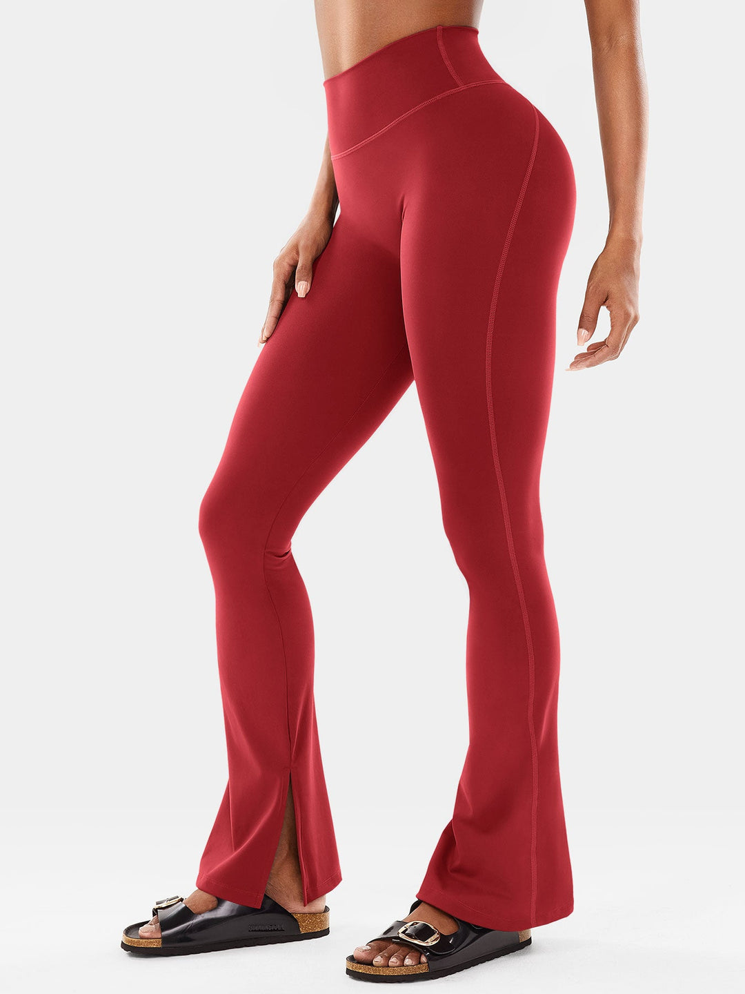Axel Flare Split Hem Seamless Leggings Red