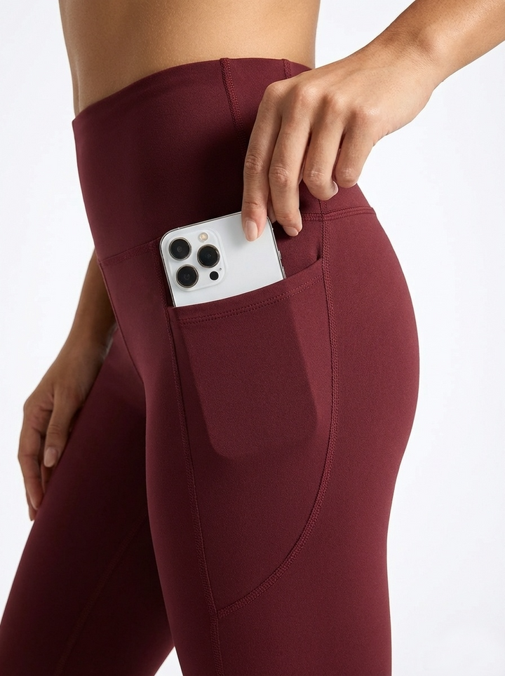 Skye Crossover High-Waisted Flared Legging in Maroon