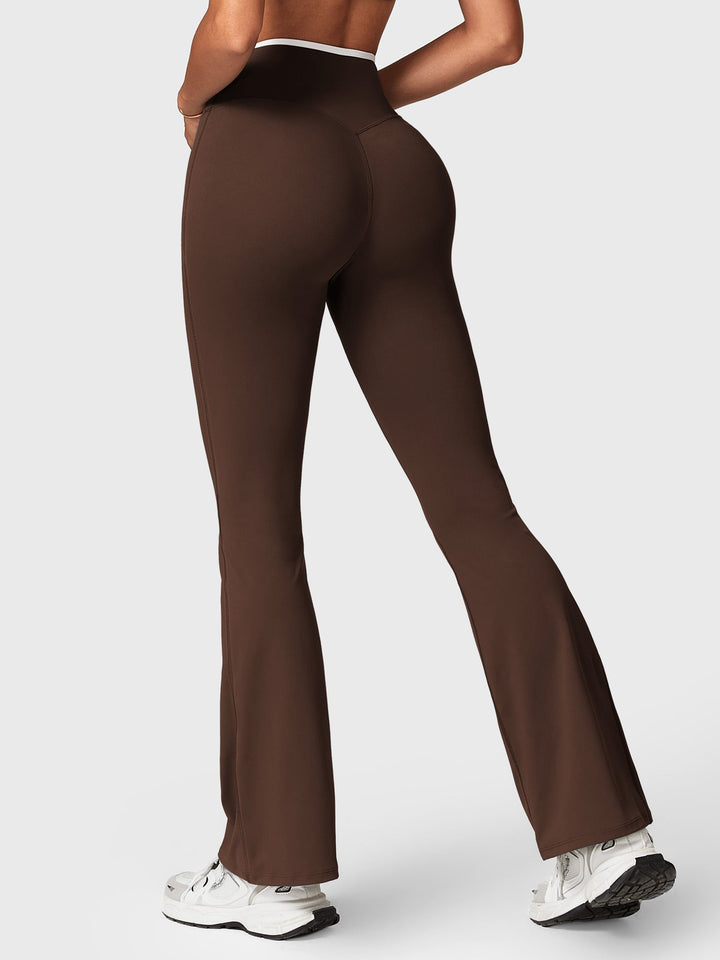 Emilia Contrast Trim Flare Leggings in Black