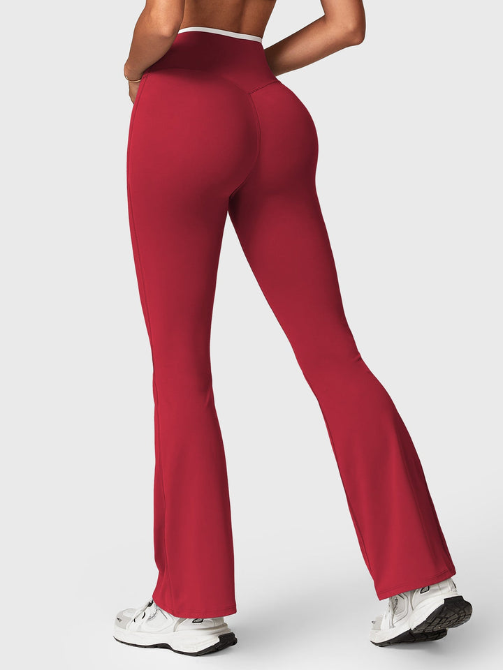 Emilia Contrast Trim Flare Leggings in Black