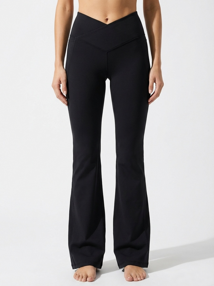 Skye Crossover High-Waisted Flared Legging in Black