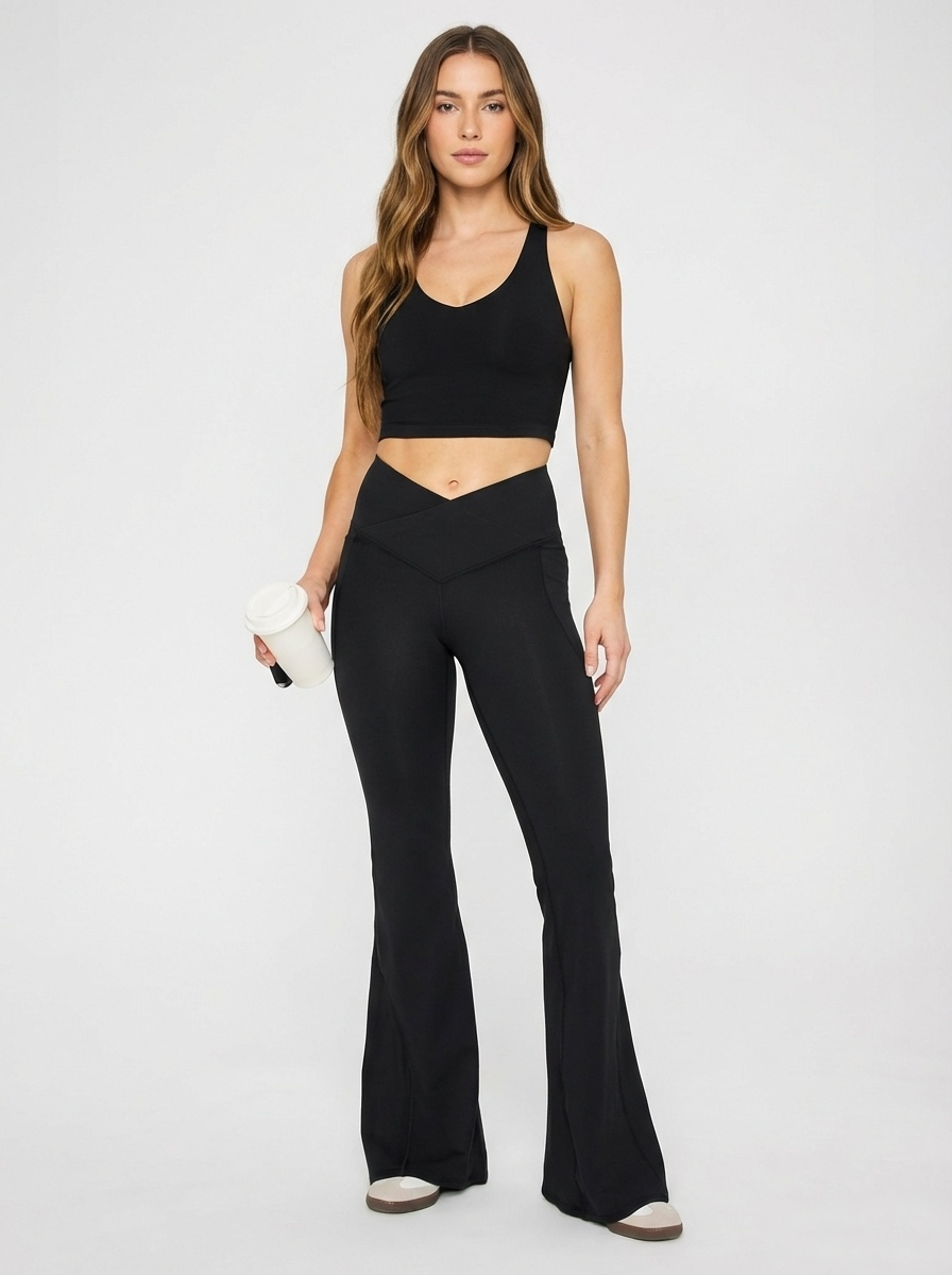 Skye Crossover High-Waisted Flared Legging in Maroon