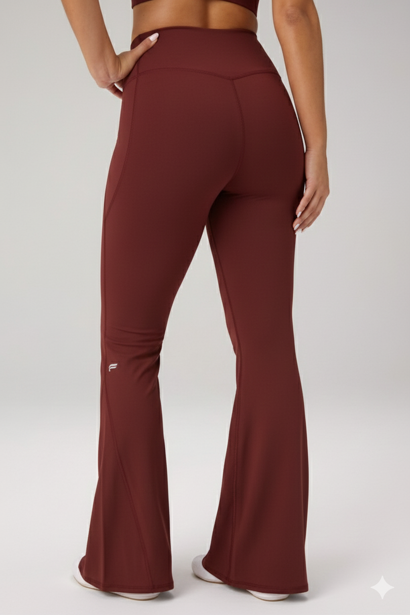 Skye Crossover High-Waisted Flared Legging in Maroon