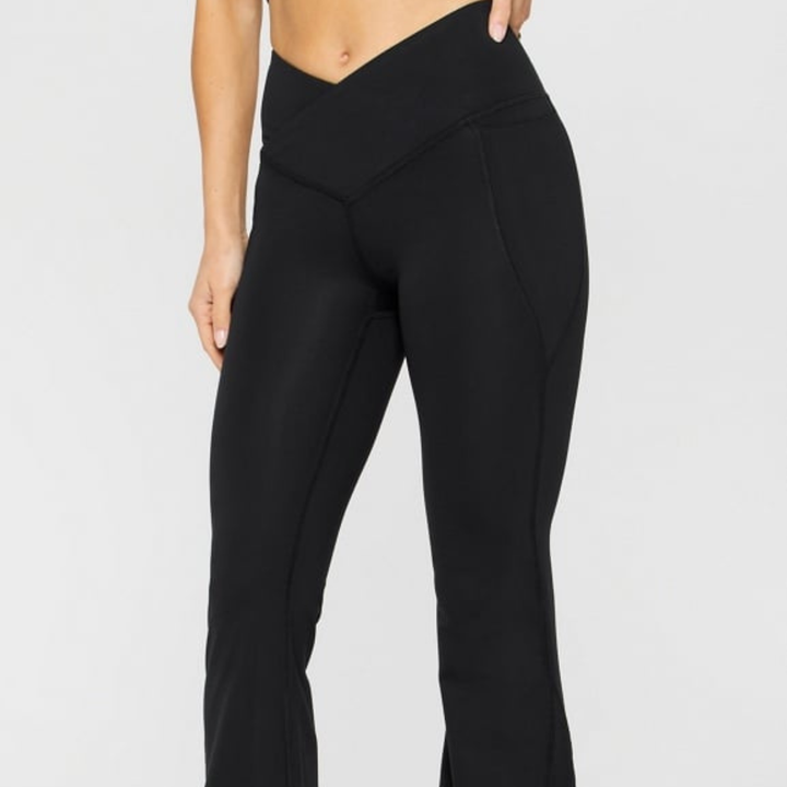 Skye Crossover High-Waisted Flared Legging in Maroon