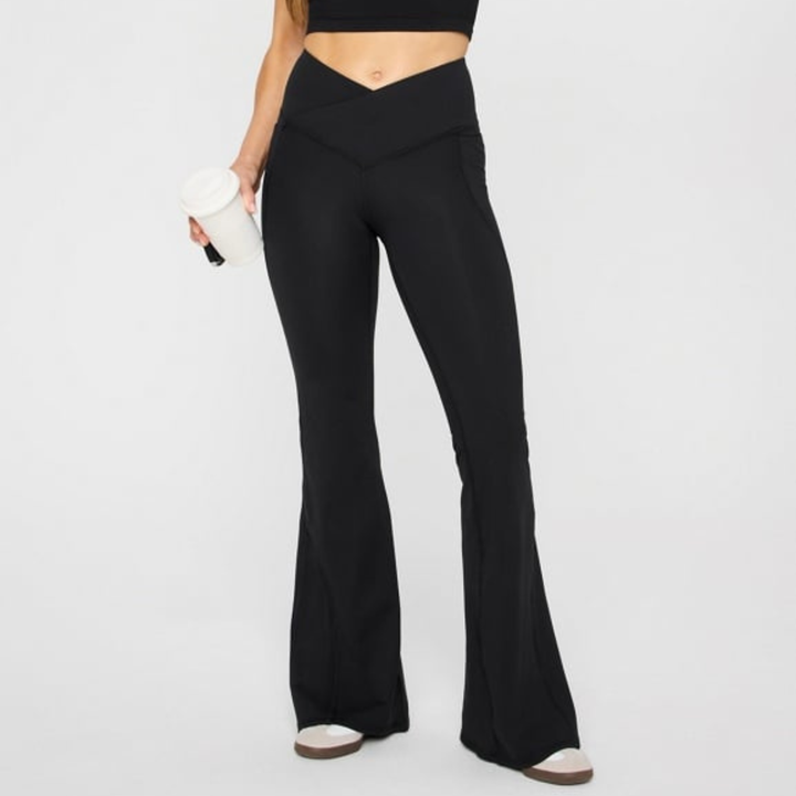 Skye Crossover High-Waisted Flared Legging in Maroon