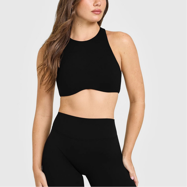 Ella High Neck Sports Bra in Black